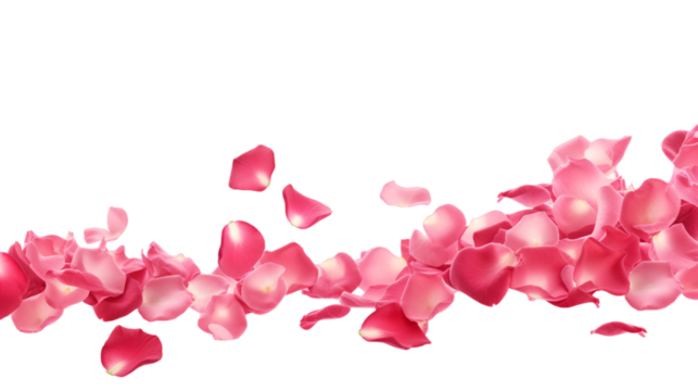 a falling or flying pink rose petals isolated on a transparent background, Valentine's Backdrop