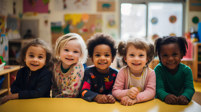 Picture of a bright-eyed kindergarten children group