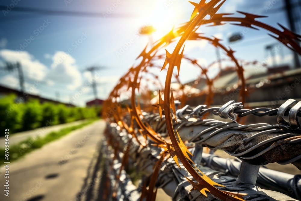 Poster fence of the state border or protected object. background with selective focus and copy space