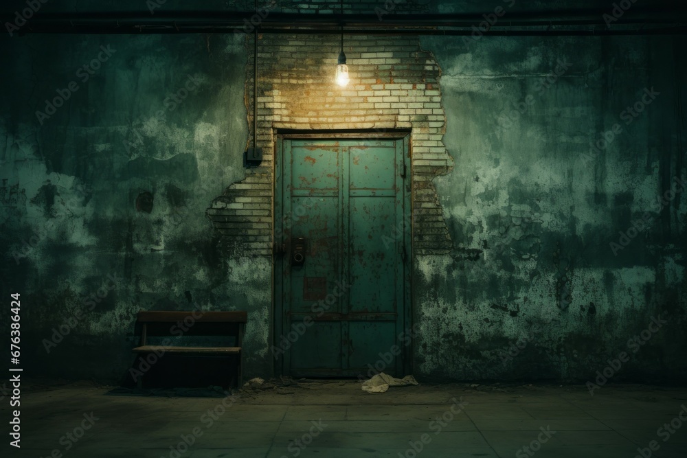 Poster door of an old prison. background with selective focus and copy space