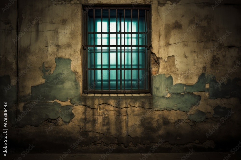 Poster window of an old prison. background with selective focus and copy space