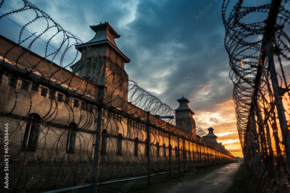 Poster old prison. background with selective focus and copy space