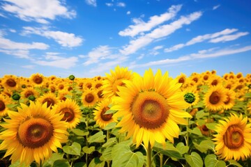 Fototapeta premium field of sunflowers on a summer day Sunflower Harvest in Full Bloom