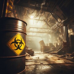 Radioactive waste in barrels nuclear waste repository - obrazy, fototapety, plakaty