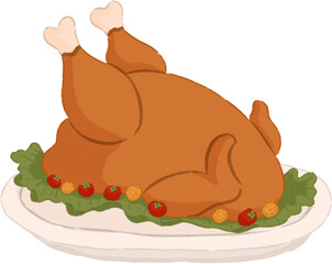 Turkey Roast on The Plate Illustration