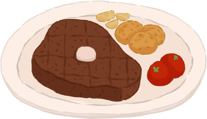 Beef Steak on The Plate Illustration