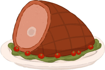 Beef Roast on The Plate Illustration