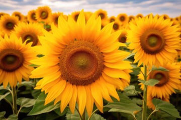 Obraz premium field of sunflowers on a summer day Sunflower Harvest in Full Bloom