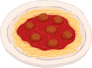 Spaghetti Bolognese with Meatballs Illustration