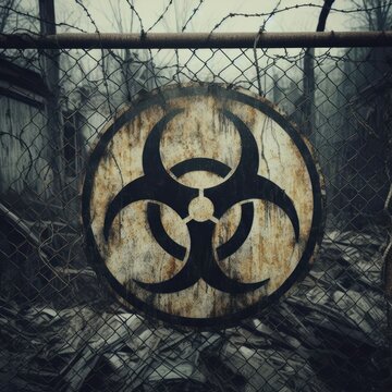 warning radiation sign on the wall 