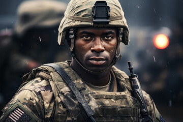 Male professional soldier. Top professions concept. Portrait with selective focus and copy space - obrazy, fototapety, plakaty