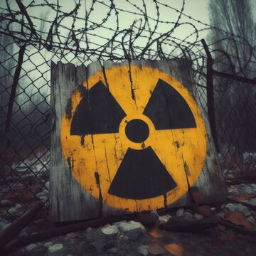 warning radiation sign on the wall 