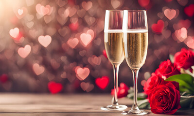 Valentine's Day champagne glasses on romantic table