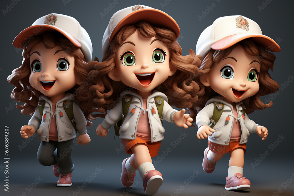 Poster generative ai collage image of cartoon girls running classroom learn