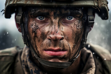 Courageous man in destroyed city and fires explosions after rocket attack generative ai image