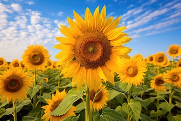 Obraz premium field of sunflowers on a summer day Sunflower Harvest in Full Bloom