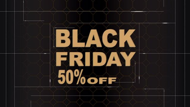Black Friday animated video of a price tag with futuristic and modern style fifty percent, 50% off, 50, art.