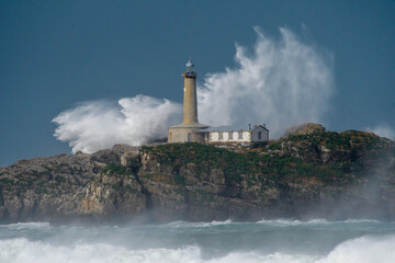 Mouro Island Lighthouse with strong waves