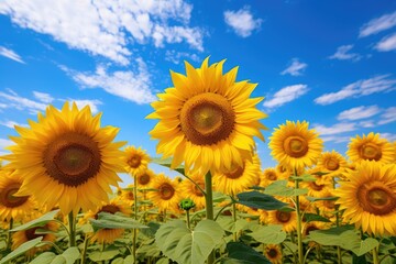 Obraz premium field of sunflowers on a summer day Sunflower Harvest in Full Bloom