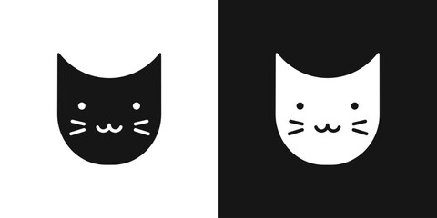 Funny cat face vector logo. Mustachioed cat, simple design