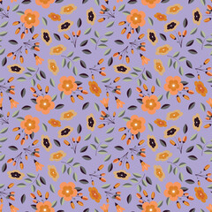 Abstract flat hand draw floral pattern background. Vector.