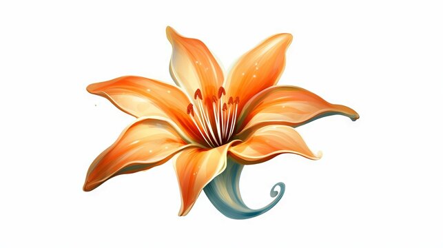 Bright Orange lily flower art isolated on white background. Vector watercolor illustration. Watercolor painting of a beautiful colorful flower. .