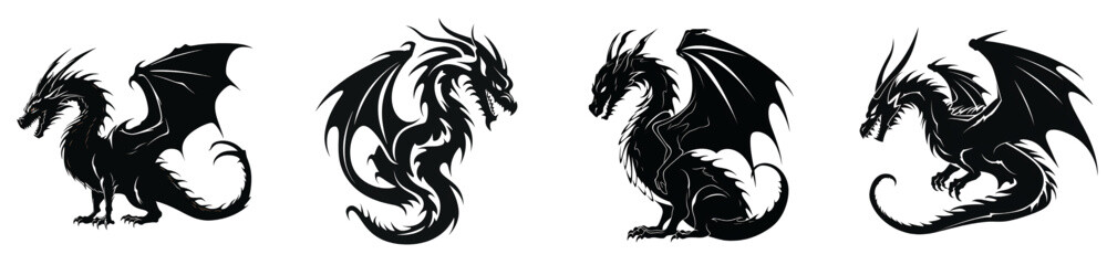 Chinese dragons set, vector illustration, AI generated