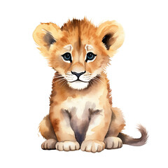 Hand Drawn Watercolor Baby Lion Clip Art Illustration. Isolated elements on a white background.