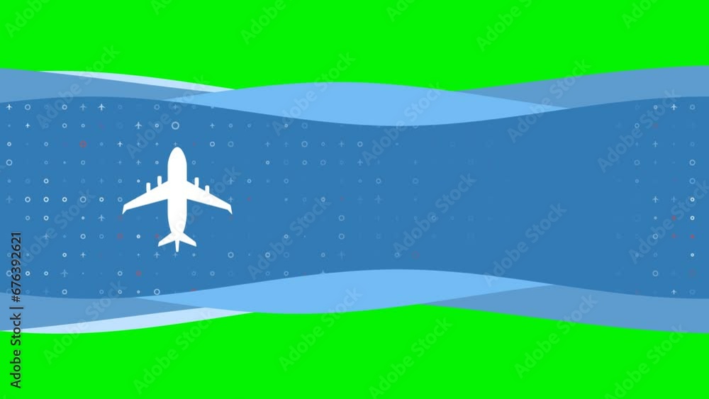 Poster animation of blue banner waves movement with white airplane symbol on the left. on the background th