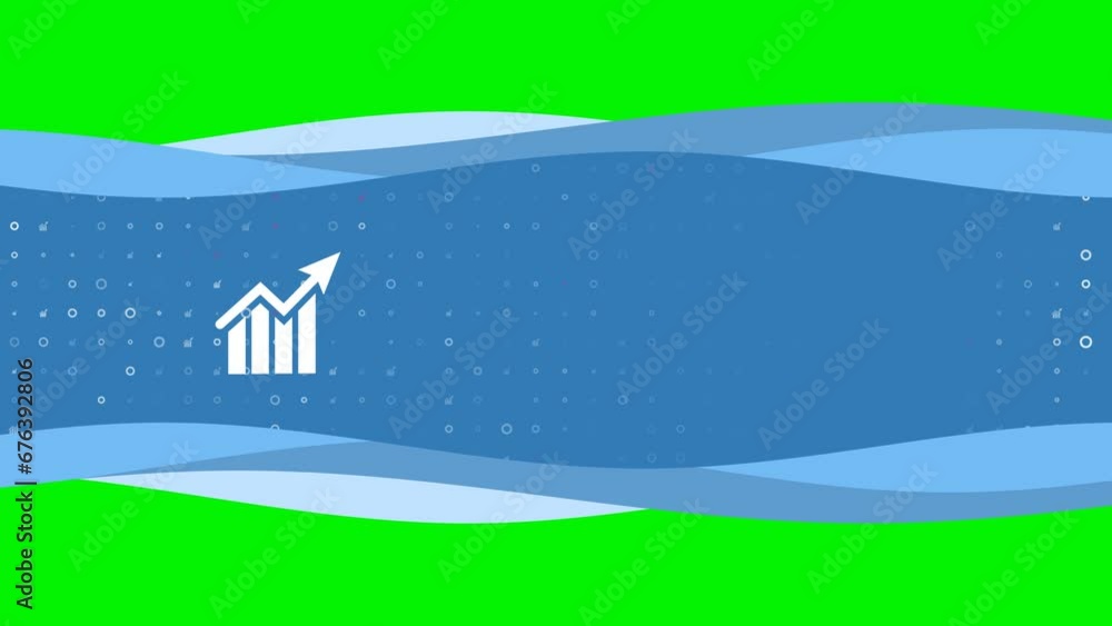 Aufkleber animation of blue banner waves movement with white chart up symbol on the left. on the background th