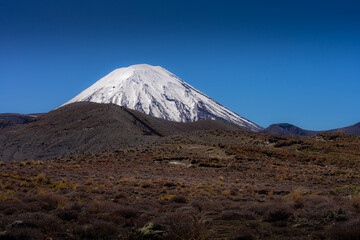 Photos of  volcano Mt.Ngauruhoe and its lakes in New Zealand.