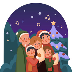 Beautiful Christmas Caroling Night Illustration