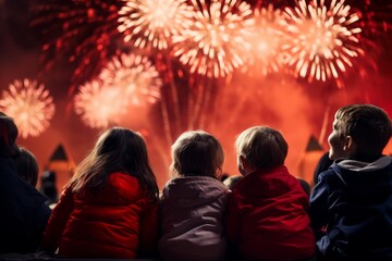 Excited Youngsters Mesmerized by the Colorful Fireworks Display on New Year's Eve