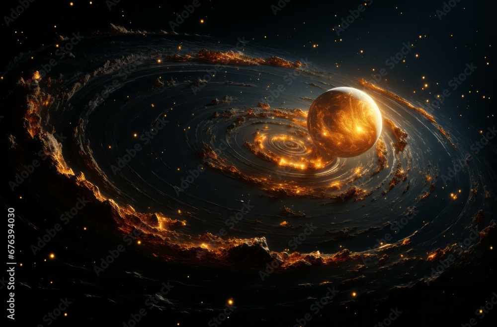 Poster solar system with planets, stars and galaxies in a free space. planets in space. solar system. scien