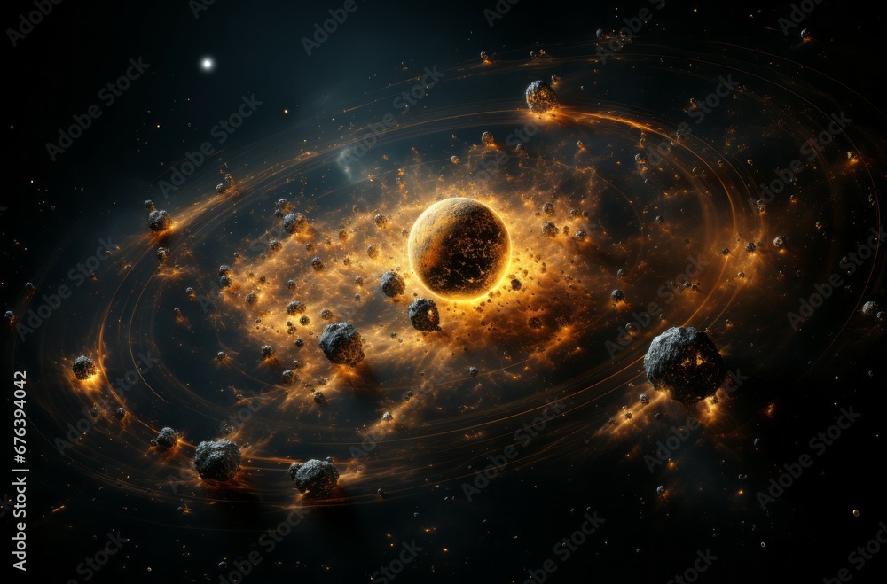 Wall mural solar system with planets, stars and galaxies in a free space. planets in space. solar system. scien