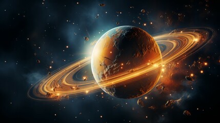 Saturn in space. Planets in space. Solar system. Science fiction art. Planets and galaxy, science fiction wallpaper. Beauty of deep space. 3D rendering.