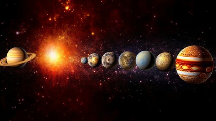 Solar system with planets, stars and galaxies in a free space. Planets in space. Solar system. Science fiction art. Planets and galaxy, science fiction wallpaper. Beauty of deep space.