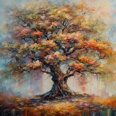 beautiful stunning autumn tree painting, impressionism, contemporary art, detailed, high resolution