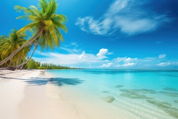 Fototapeta na wymiar Tropical beach paradise with white sand, turquoise water, and palm trees.