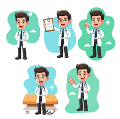 Design of a cartoon doctor in different positions
