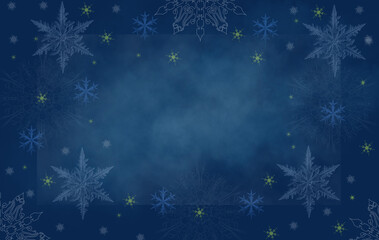 Fototapeta na wymiar White Christmas snowflakes on a beautiful blue background. Christmas card.