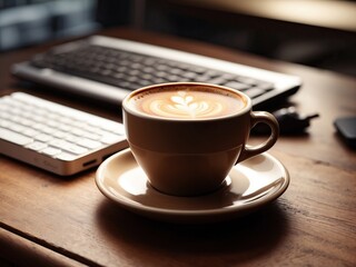 a cup of coffee on the table for work in the morning