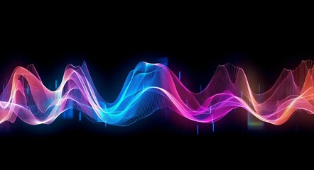 Abstract background art of colorful waves. Abstract colorful wavy background. Bright multicolored soundwave pattern on a black background. 3d rendering. Multicolored art of wavy patterns. .