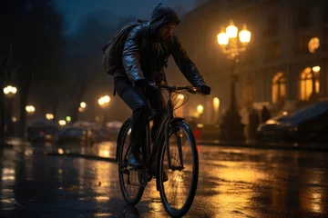 Rolgordijnen Night Ride in the Rain © Andrii 