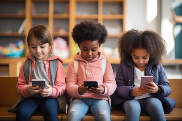 Diverse Classroom: Children Enjoying Smartphone Apps