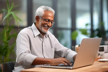 Fototapeta premium Focused Senior Executive Utilizing Office Technology