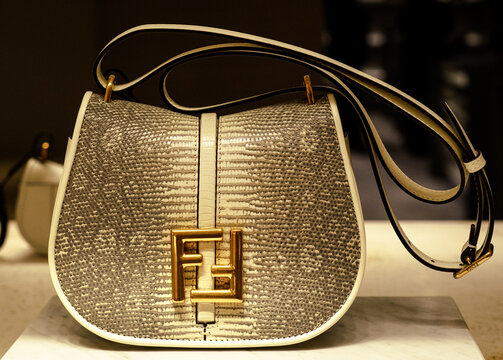 C'mon leather shoulder bag with golden FF logo by Fendi.Milan - Italy,05 November 2023