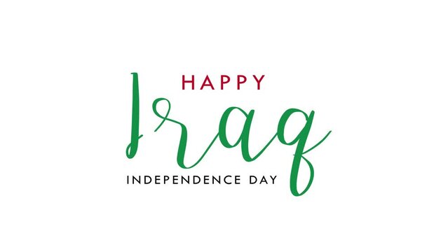 Independence Day Iraq Lettering Text Animation with white background. Celebrate Iraq National Day on 3th October. Excellent for commemorating Iraq Independence Day and animate greeting cards.
