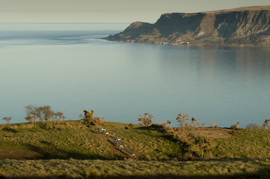 High above the Word Famous Antrim Coast near Cushendall in County Antrim, Northern Ireland, United Kingdom 