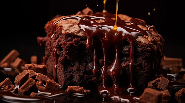 a decadent delicious brownie with chocolate poured on top